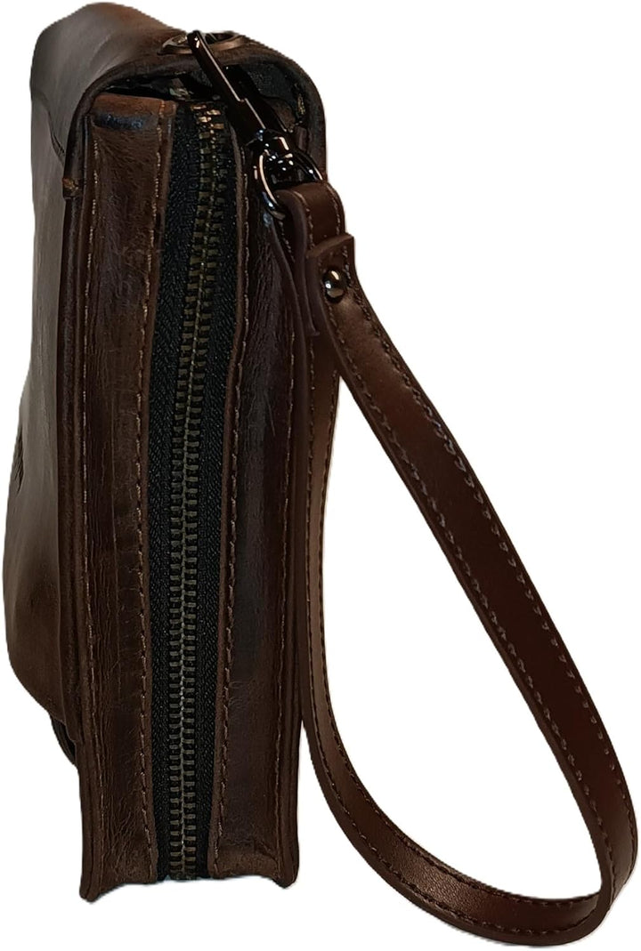 Baron Of Maltzahn Handgelenktasche Herrentasche KANT aus braunem Büffel-Leder + Lederpflege