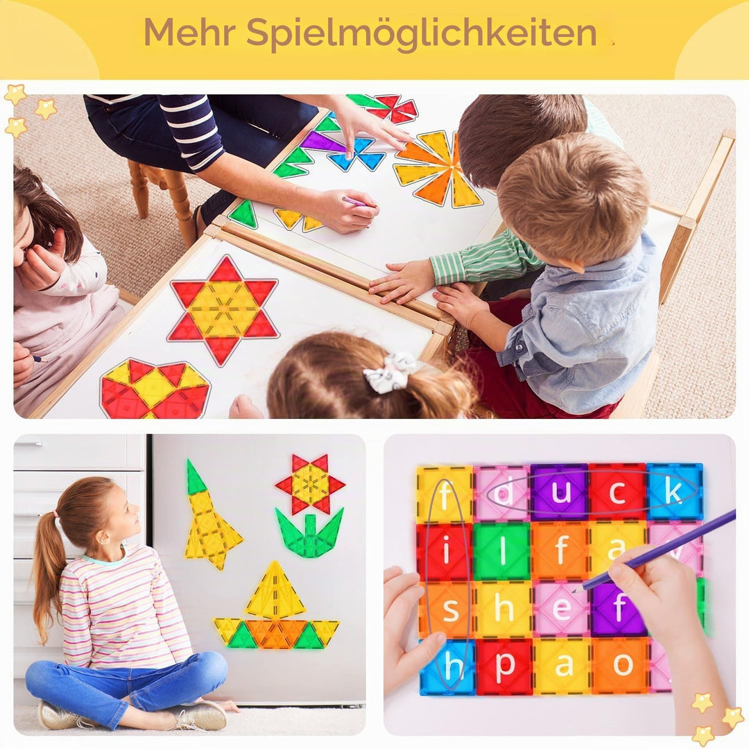 Katiago Magnetische Bausteine, 100PCS Magnetbausteine Set mit 2 Autos STEM Montessori Magnet Spielze