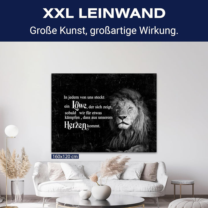 wandmotiv24 Leinwandbild Motivation, 80x60cm, Querformat, In jedem steckt EIN Löwe, Deko, Bilder auf