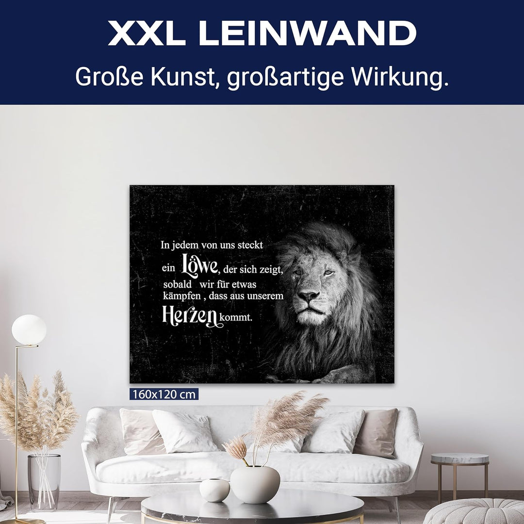wandmotiv24 Leinwandbild Motivation, 60x45cm, Querformat, In jedem steckt EIN Löwe, Deko, Bilder auf