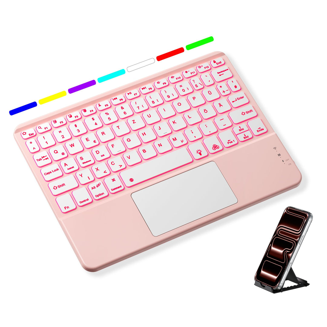 Vobafe Bluetooth Tastatur mit Touchpad, 7-farbiges Backlight iPad Tastatur | Traleicht Kabellose QWE