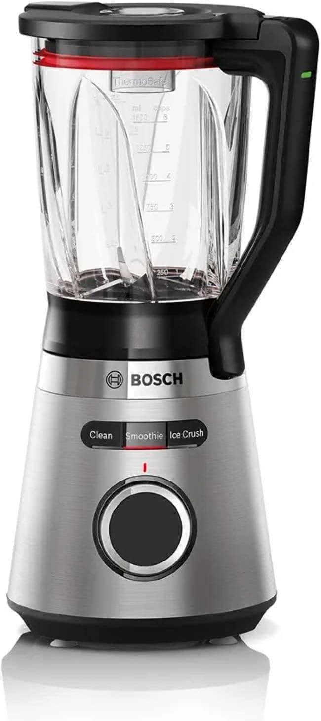Bosch Standmixer VitaPower Serie 4 MMB6384M, Edelstahl-Klingen, 1,5l ThermoSafe Glasbehälter, Stopfe