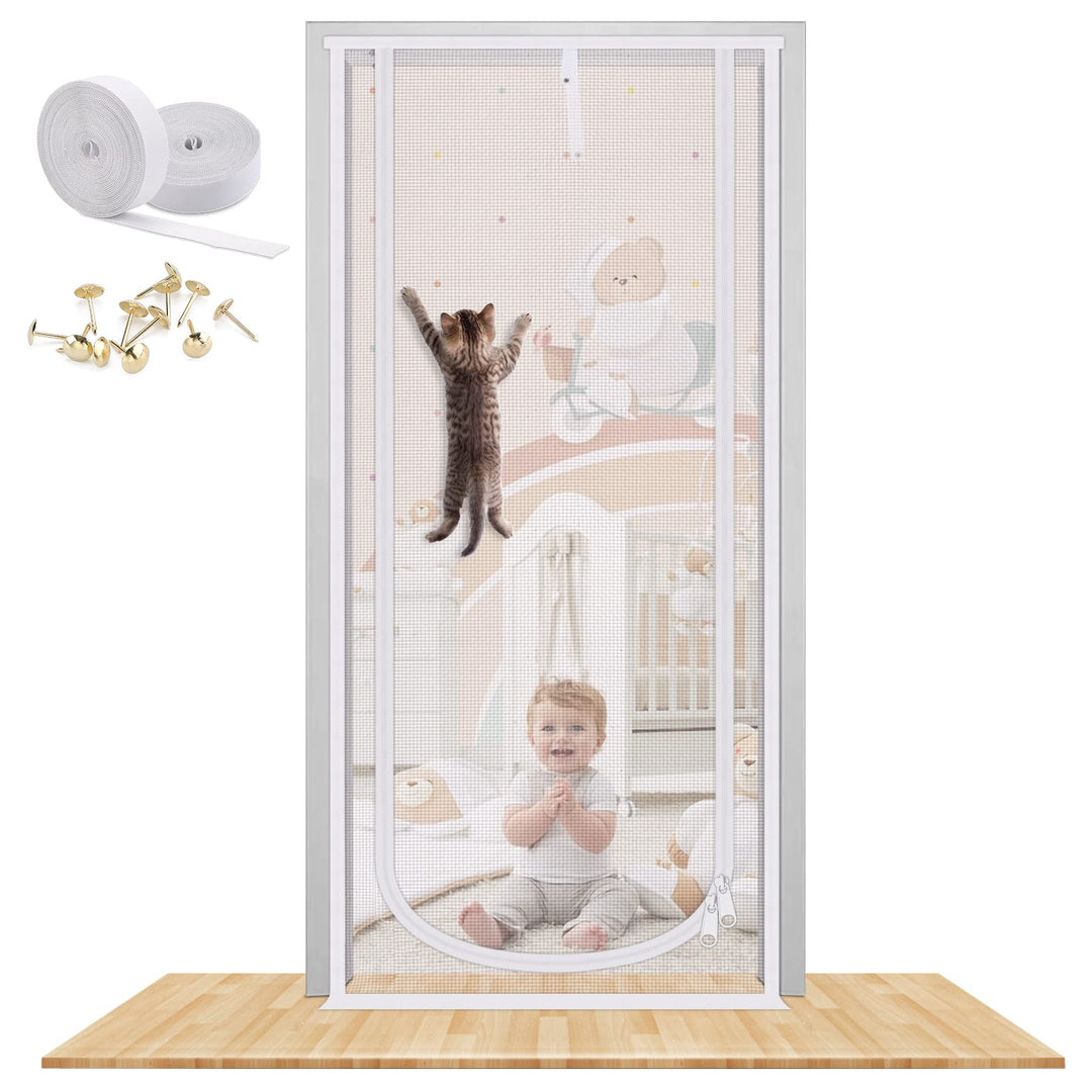 MYPIN Verbesserte Katzengittertür 80x208cm, haustiersichere Gittertür mit beidseitigem Reissverschlu