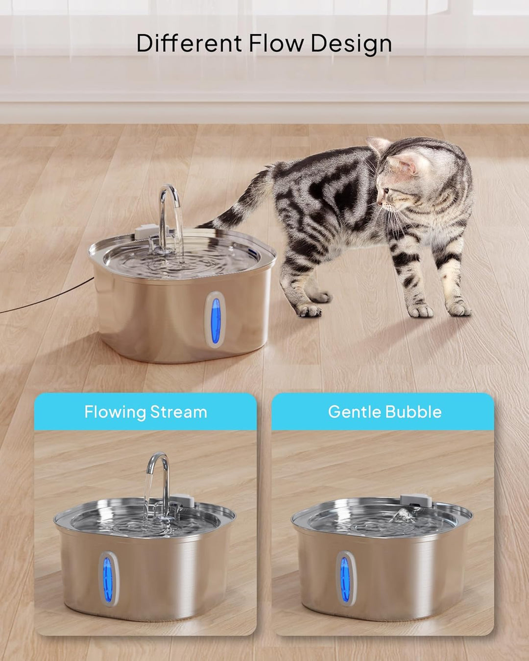 PEKTACO 3.2L Trinkbrunnen für Katze Edelstahl – Katzen Trinkbrunnen mit Sichtfenster, Leiser Betrieb