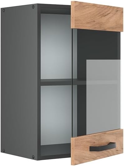 Vicco Küchenschrank Glas R-Line, Goldkraft Eiche/Anthrazit, 40 cm Goldkraft Eiche Hängeglasschrank 4