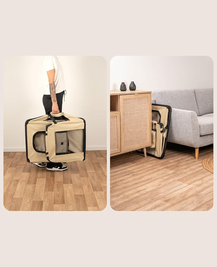 lionto Hundetransportbox Hundetasche Hundebox faltbare Kleintiertasche, (XXL) 90x61x65 cm beige Beig