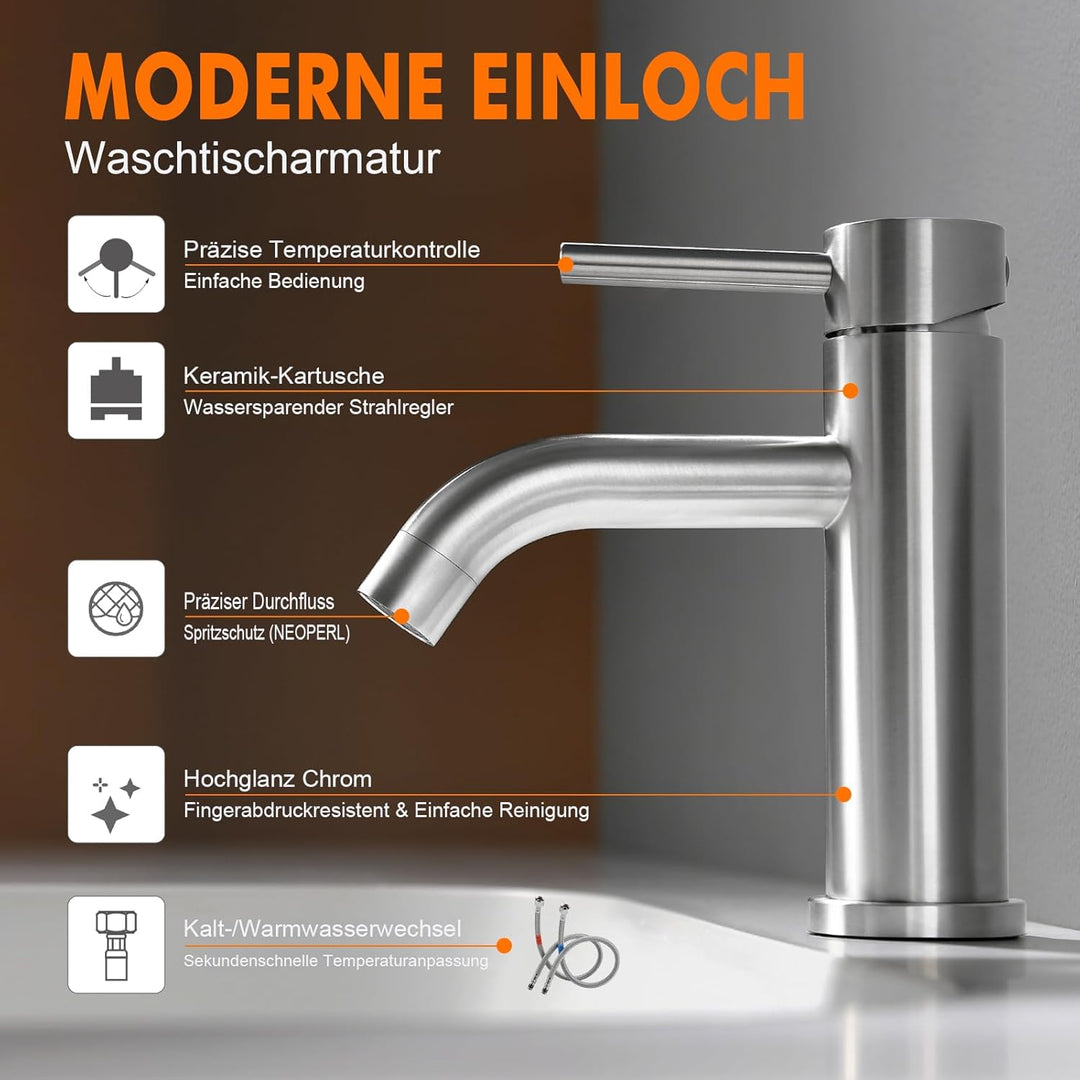 Ibergrif Wasserhahn Bad Mischbatterie, Waschtischarmatur Infache Montage, Armatur für Waschbecken, B