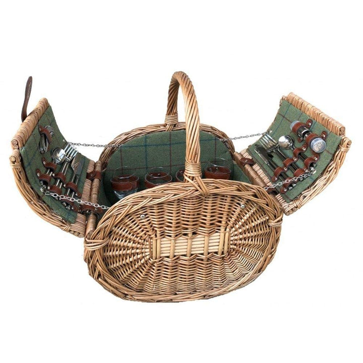 Red Hamper Oval 4 Person Grün Tweed Picknick-Korb
