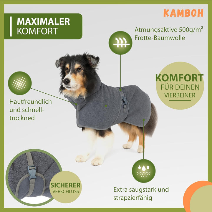 Kamboh® - Premium Hundebademantel inkl. Pfoten-Handtuch 100% Frottee-Baumwolle (Gr. L grosse Hunde 1