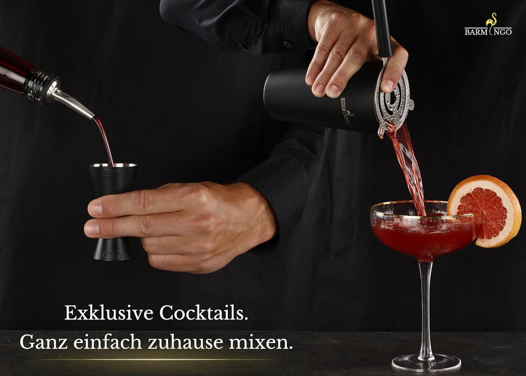 BARMINGO® Edelstahl Cocktail Set 11tlg. – 700 ml Cocktail Shaker Set mit Ständer und Bar Zubehör, Co