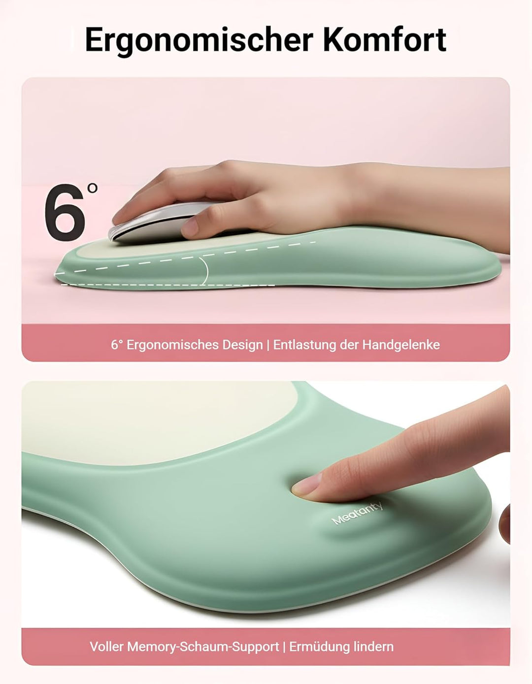 MEATANTY Mauspad mit Gelkissen, Ergonomisches Mousepad Handauflage [Schmerzlinderung] [Gesunde Haltu