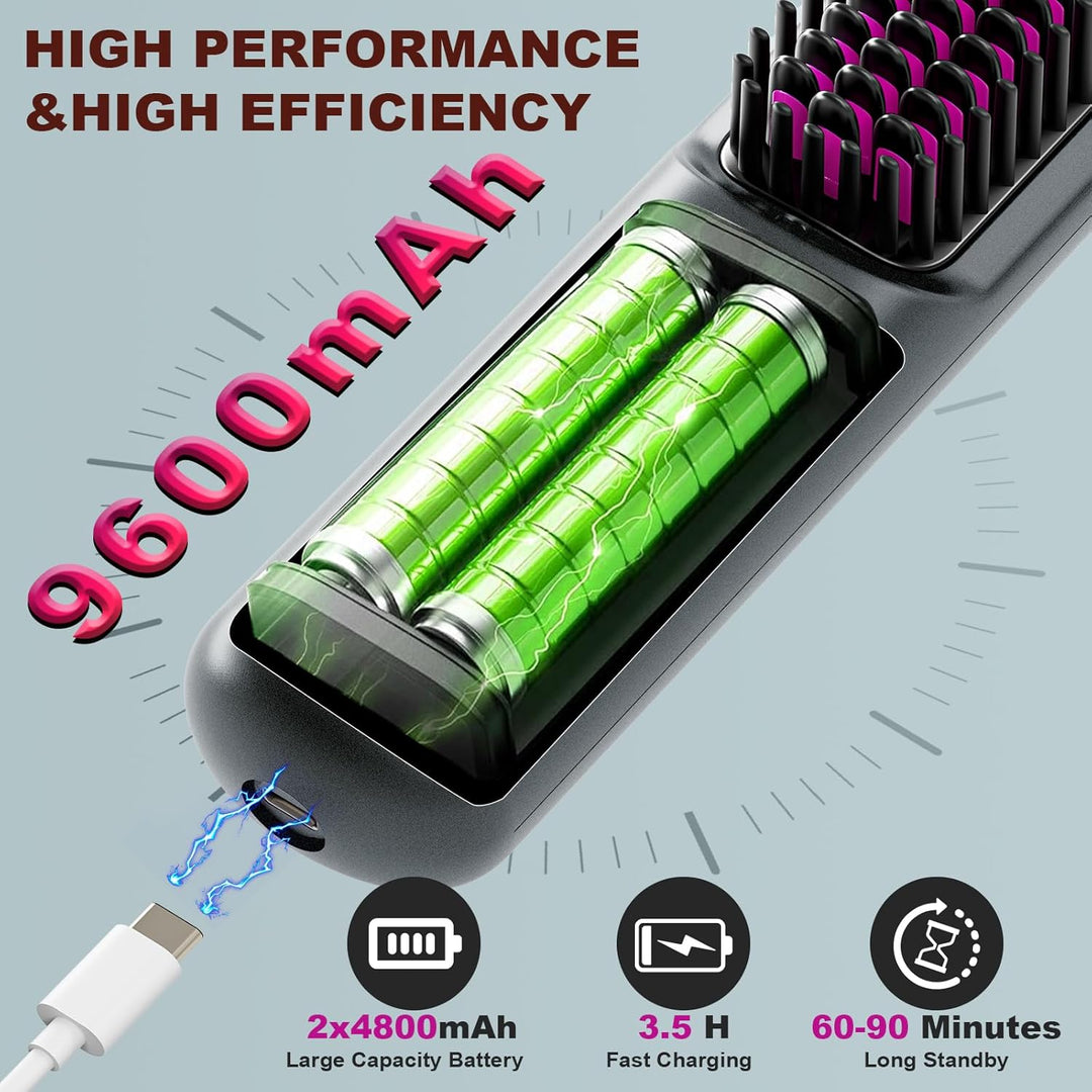 Glättbürste Kabellose 9600 mAh, 40 Millionen Negative Ionen Glättungsbürste, Wiederaufladbare Haargl