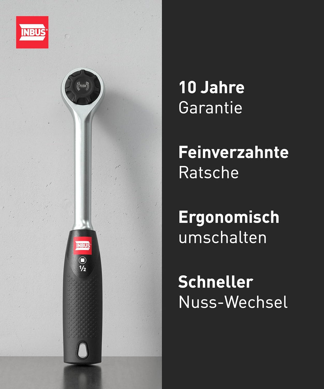 INBUS® 74087 Ratsche 1/2", mit Feinverzahnung (72 Zähne), 1/2"