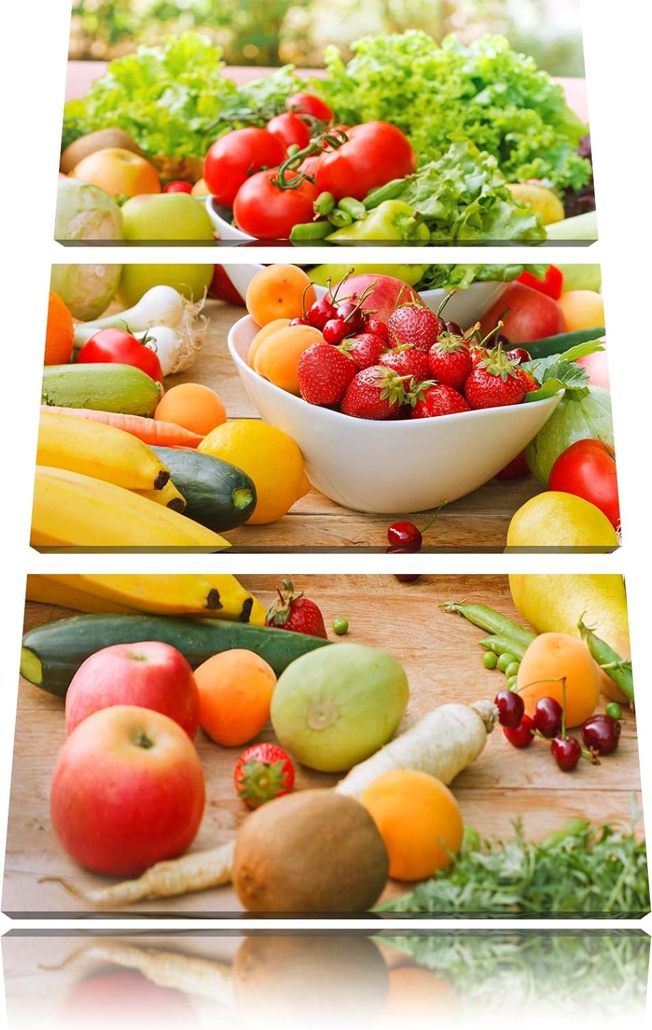 Pixxprint Buntes Obst und Gemüse als Leinwandbild - Grösse: 3-Teilig (120x80cm) - Wandbild - Kunstdr