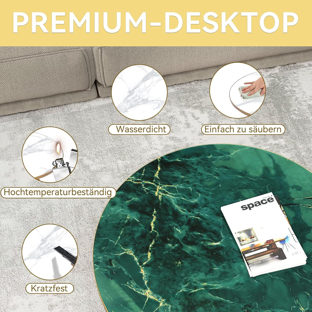 HOLTICO Couchtisch Beistelltisch Rund Schwarz Grün,Wohnzimmertisch Sofatisch für Wohnzimmer Garten B