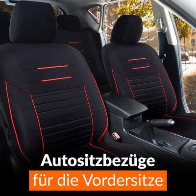 Upgrade4cars Auto-Sitzbezüge Vordersitze Schwarz Rot | Auto-Schonbezüge Set Vorne für Fahrersitz & B