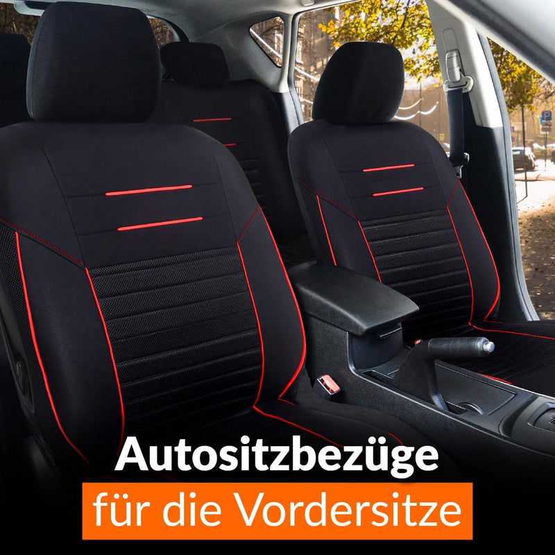 Upgrade4cars Auto-Sitzbezüge Vordersitze Schwarz Rot | Auto-Schonbezüge Set Vorne für Fahrersitz & B