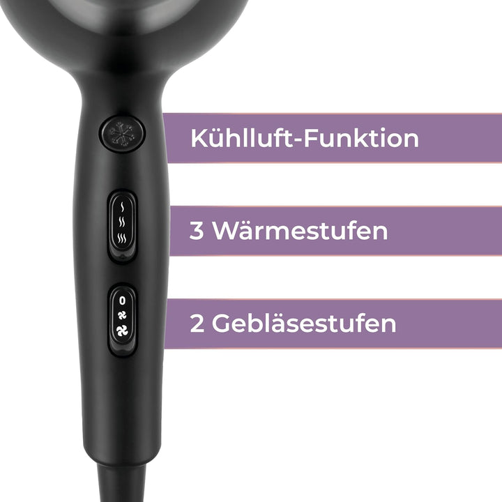 KLAMER Haartrockner 2200W, Ionen Haartrockner, Universal Anti Frizz Haar-föhn, 3 Heiz- & 2 Gebläsest