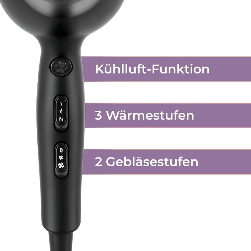 KLAMER Haartrockner 2200W, Ionen Haartrockner, Universal Anti Frizz Haar-föhn, 3 Heiz- & 2 Gebläsest