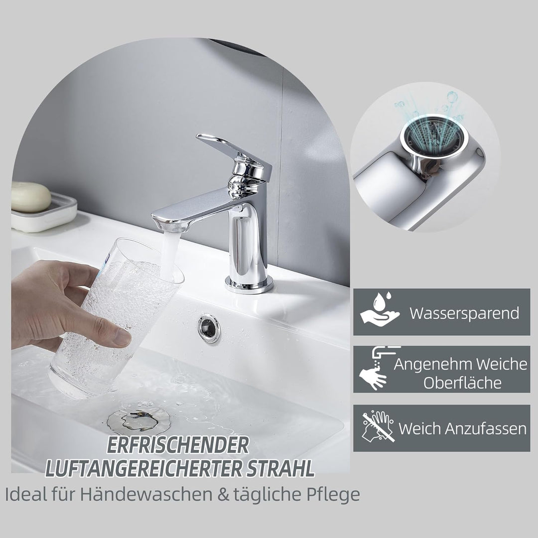 BELZ Wasserhahn Bad Einhebel Mischbatterie aus Messing, Wasserhahn fürs Badezimmer, Wassersparend &