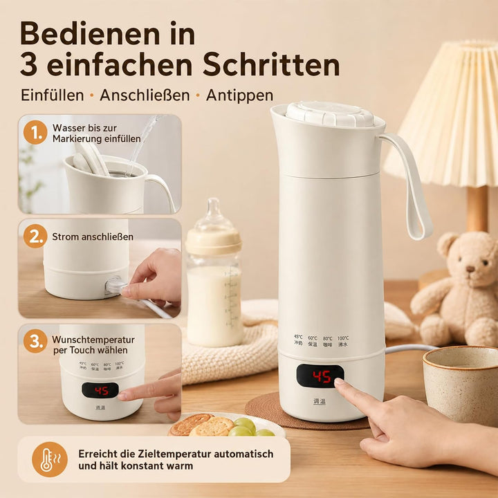 ZYNERY Reisewasserkocher Klein 400ml, Mini Wasserkocher Touch, Edelstahl