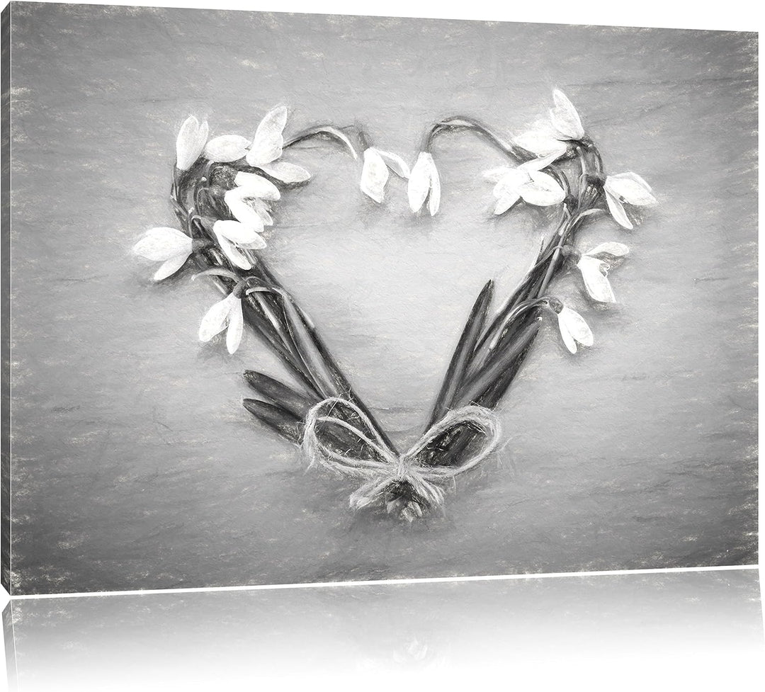 Pixxprint Herz aus Blumen Kunst / 100x70cm Leinwandbild bespannt auf Holzrahmen/Wandbild Kunstdruck