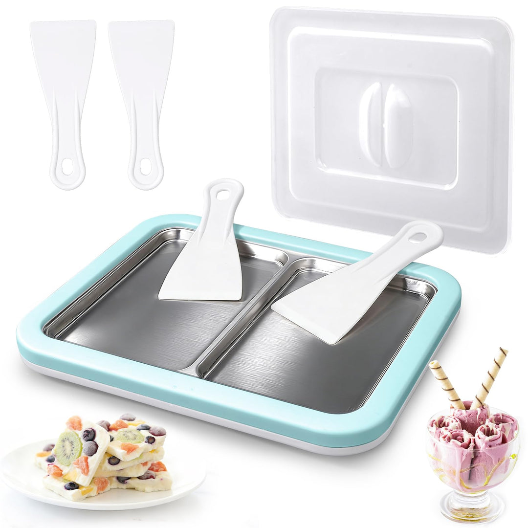 Doppelplatte mit 4 Spateln, Eis Roll Platte Eisplatte, Ice Cream Rolls Maker für Kinder Familie Gela