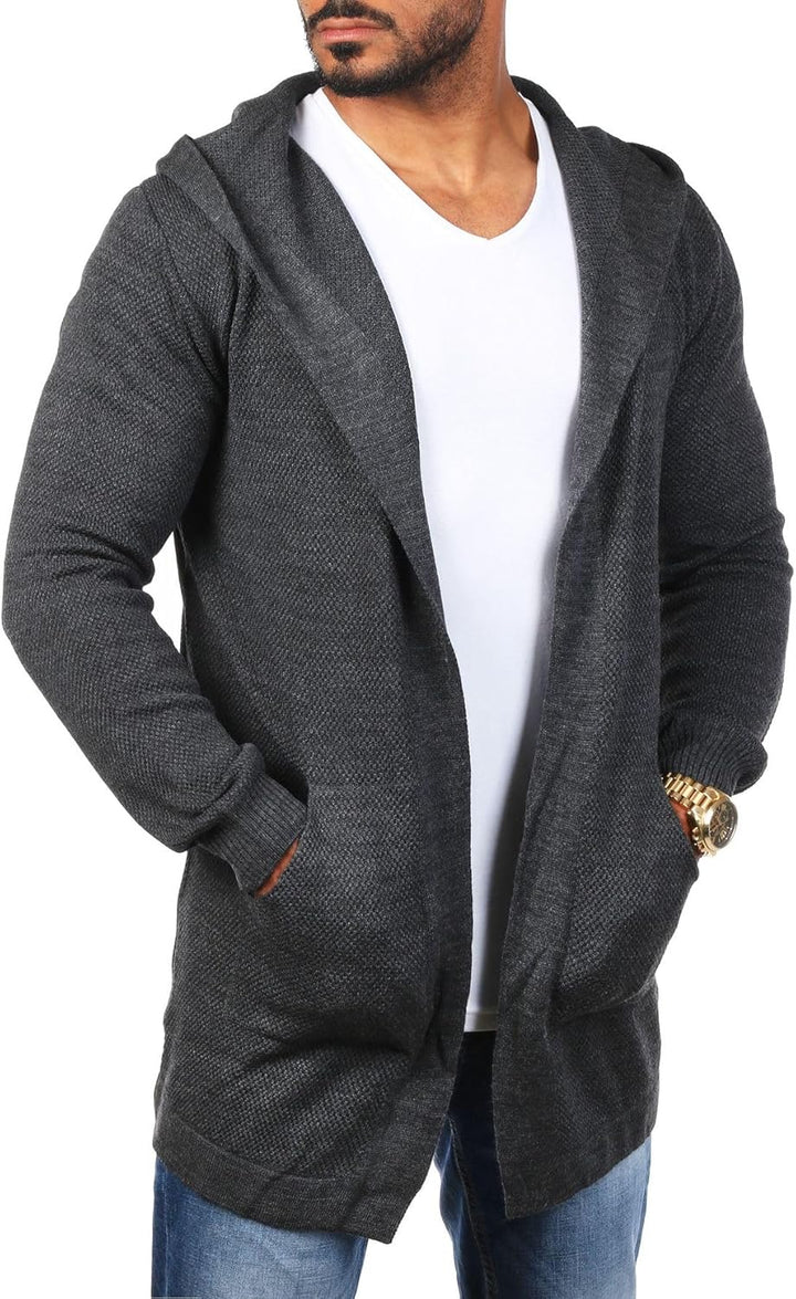 Carisma Herren Feinstrick Cardigan leichte Weste Strickjacke mit Kapuze Lange Passform Oversize Long