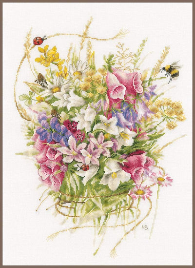 Lanarte Kreuzstichset MB Sommerblumen, Zählmuster Zählmusterpackung, Baumwolle, Mehrfarbig, ca. 30 x