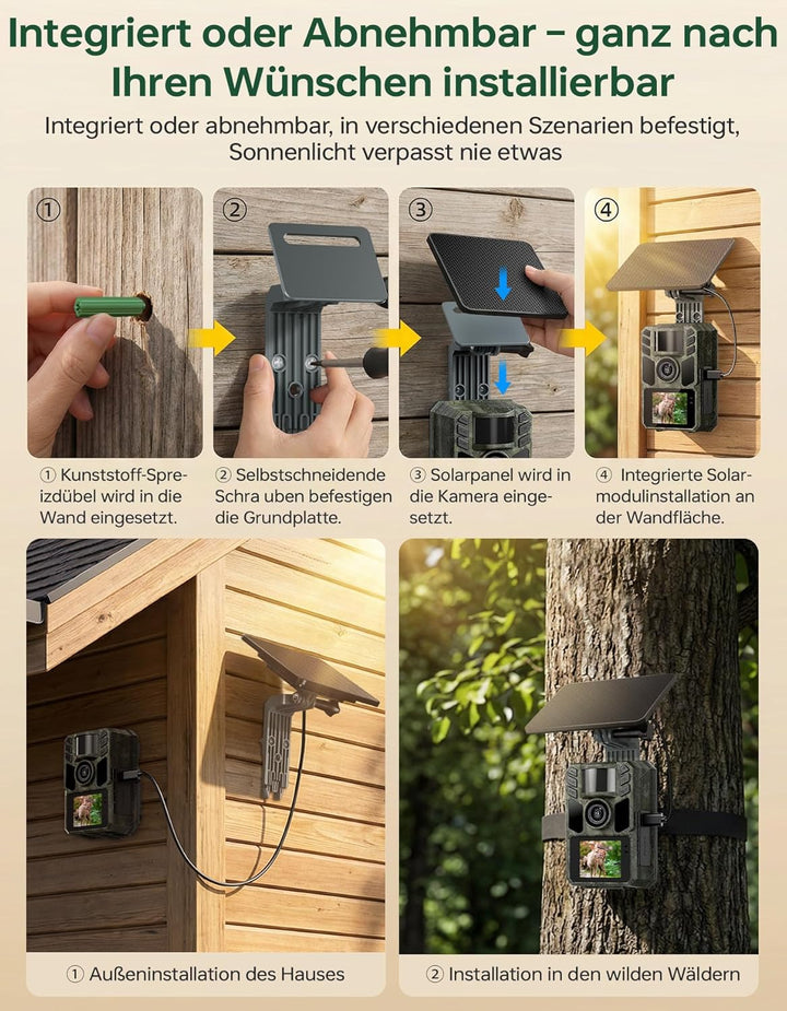 Wildkamera mit Handyübertragung App,Wildtierkamera 4K 64MP WLAN Solar mit Lithium-Batterie, Bewegung
