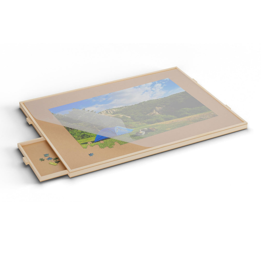 Relaxdays Puzzlebrett, mit 4 Schubladen, für Puzzle bis 1000 Teile, drehbar, aus Holz, Puzzlematte,
