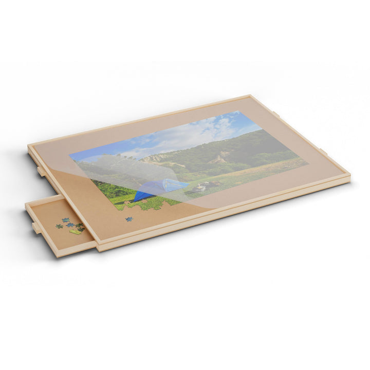 Relaxdays Puzzlebrett, mit 4 Schubladen, für Puzzle bis 1000 Teile, drehbar, aus Holz, Puzzlematte,
