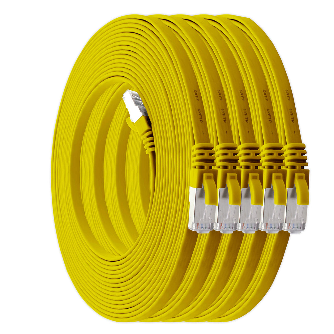 1aTTack.de 5m - gelb - 5 Stück Cat7 Flachkabel Netzwerkkabel Cat 7 Rohkabel Gigabit Lan (10Gbit/s) F