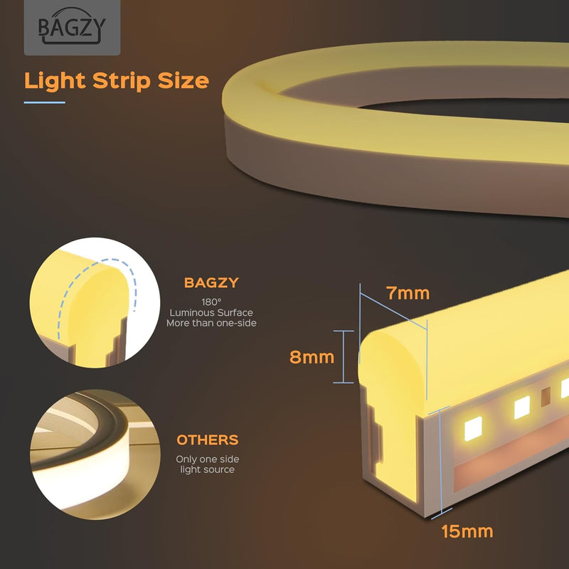 BAGZY Neon LED Streifen 20M Aussenbereich, Neon Wasserdicht Strip 230V Outdoor 120 LED/M Flexibler D