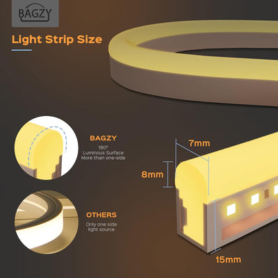 BAGZY Neon LED Streifen, 30M Aussenbereich Neon Wasserdicht Strip 230V Outdoor 120 LED/M Flexibler D