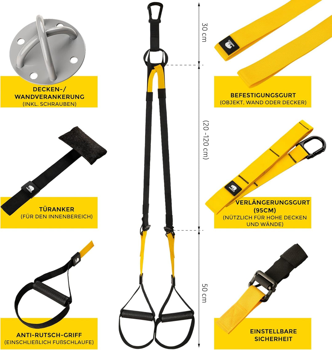Komplett Set für Suspensionstraining mit schlingentrainer für zuhause (inkl. deckenhalterung), bauch