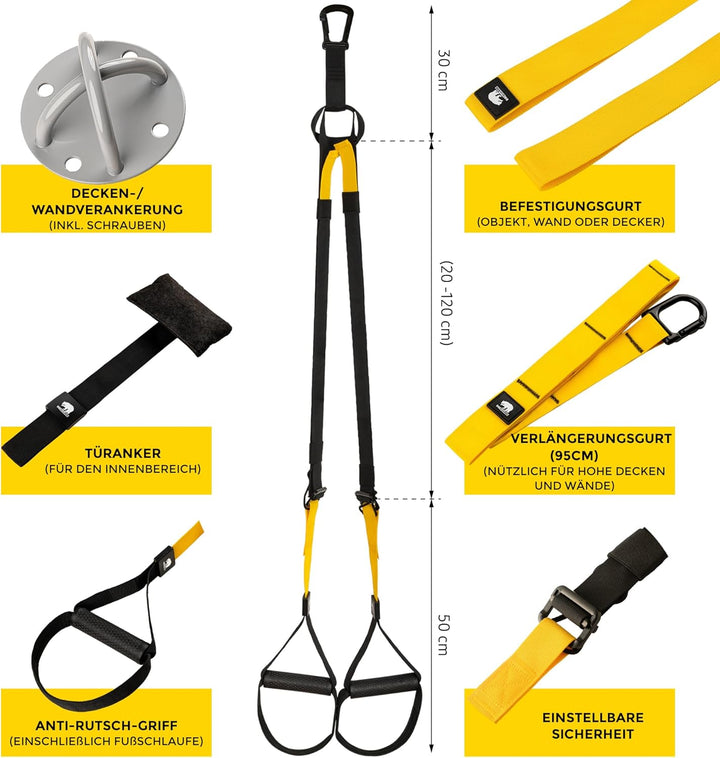 Komplett Set für Suspensionstraining mit schlingentrainer für zuhause (inkl. deckenhalterung), bauch