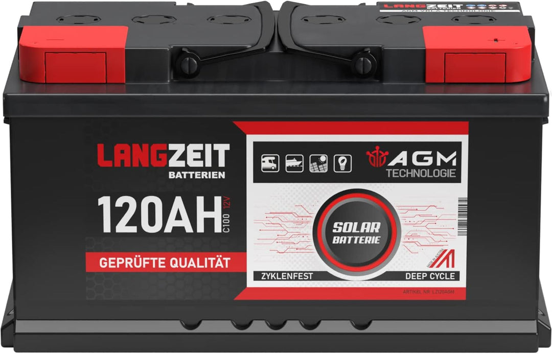 LANGZEIT 12V 120AH AGM Batterie Solarbatterie Wohnmobil Boot Solar Versorgungsbatterie 100Ah