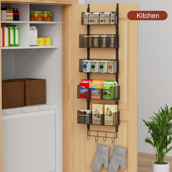 Über-der-Tür-Organizer, 5-stufig, 4 verstellbare Körbe und 8 Haken, freistehender Hänge-Organizer fü