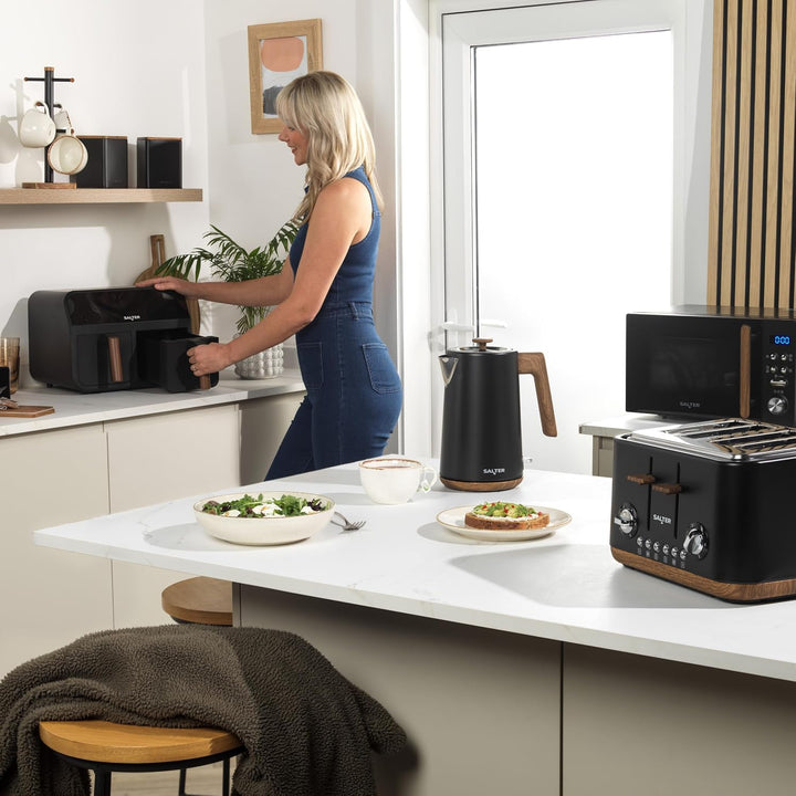SALTER Toronto 1,7L Wasserkocher – 3kW Schnellkochfunktion, 360° Basis, Kalkfilter, Holzdesign, Kabe