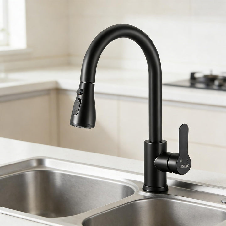 Wasserhahn Küche, Hochdruck Küchenarmatur mit Herausziehbarer Brause Ausziehbar Armatur, Mischbatter