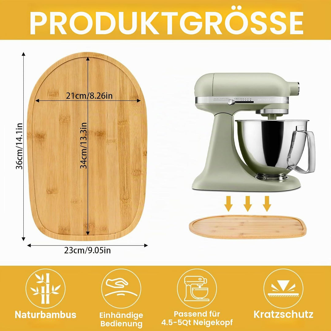 Bambus Gleitbrett für Kitchen Aid Artisan 4.5-5 Qt, Rutschfeste Verschiebbare Unterlage für Küchenma