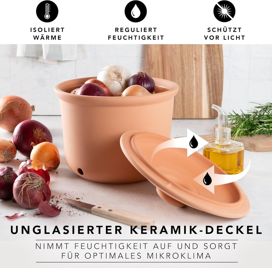 Römertopf Zwiebeltopf aus Naturton Frische-Topf Maxi Keramik Vorratstopf 2,8 Liter 1,9 Kg, 1,9 Kg