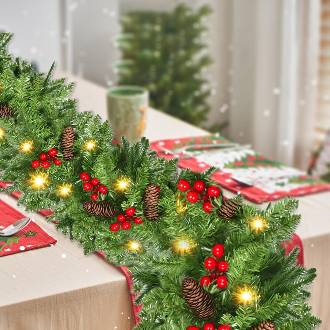 Tannengirlande mit Beleuchtung - 270cm Weihnachtsgirlande mit Beleuchtung 4m 30pcs Warmen LED Lichte