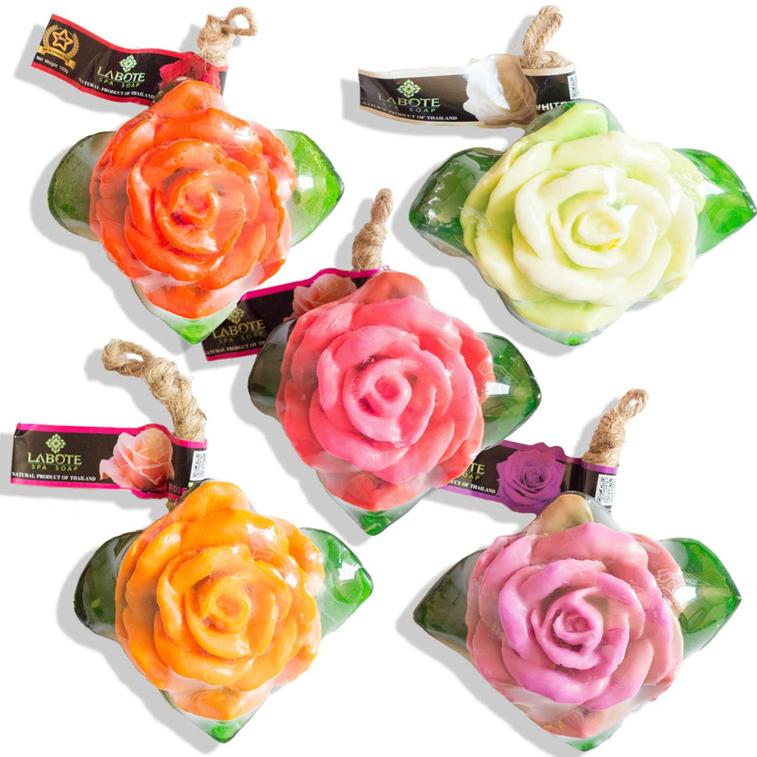 LABOTE Handgemachte thailändische Bio Naturseife Rose Rot + Weiss + Rosa + Orange + Violett mit typi