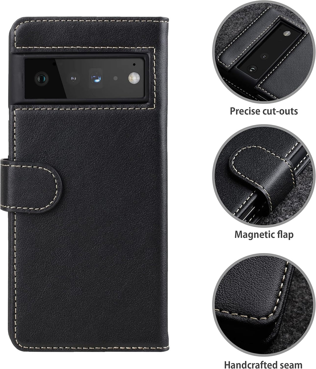 STILGUT Talis kompatibel mit Google Pixel 6 Pro Hülle mit Kartenfach aus Leder, Flip Cover, Wallet C