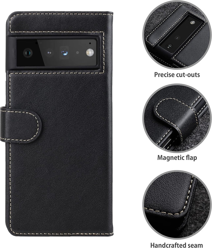 STILGUT Talis kompatibel mit Google Pixel 6 Pro Hülle mit Kartenfach aus Leder, Flip Cover, Wallet C