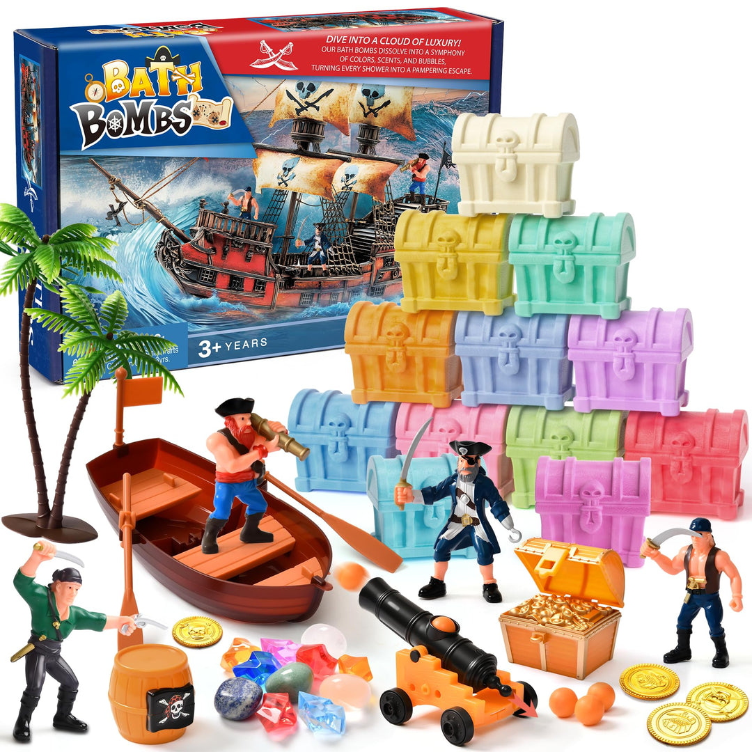 Piraten Badebomben Badekugeln Kinder mit Überraschung, 12 STK. Badezusatz Kinder mit Badewannenspiel