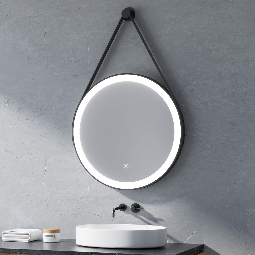 Heilmetz Badspiegel mit Beleuchtung Rund 60cm, LED Badezimmerspiegel mit Licht 6500K Kaltweiss, Dimm