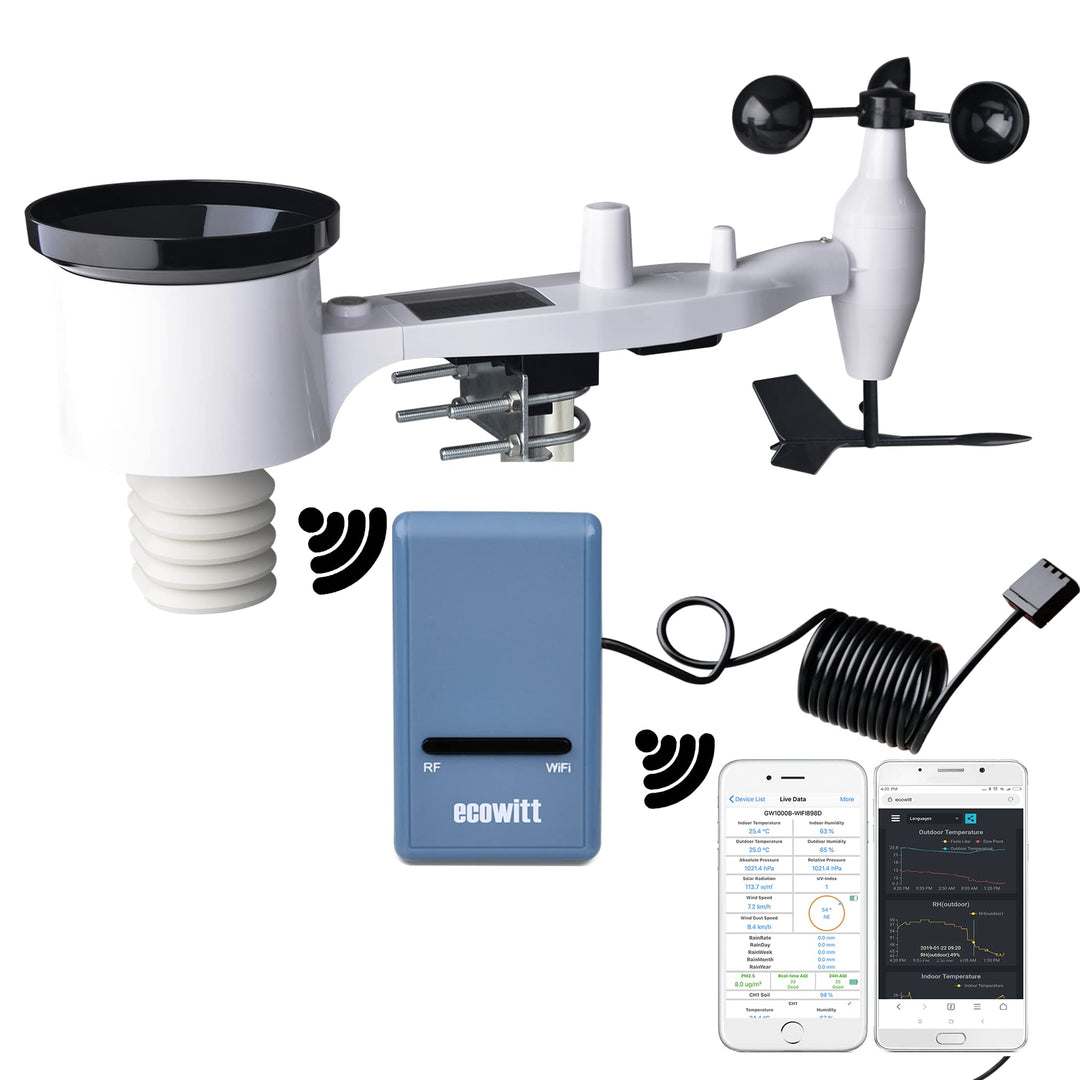 ECOWITT Wetterstation mit Aussensensor GW1101, drahtloser solarbetriebener 7-in-1-Aussensensor, WLAN